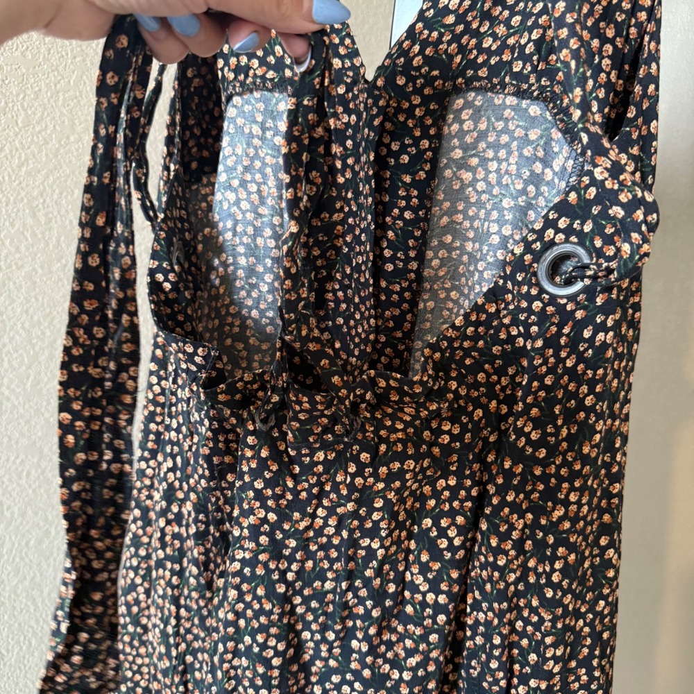 Free People C'est La Vie Mini Dress Floral Halter Open Back Tie Womens Size L - Picture 5 of 7